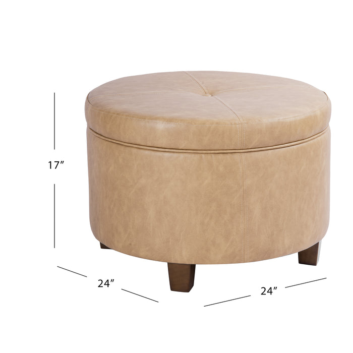 HomePop Large Round Storage Ottoman - Sand Faux Leather