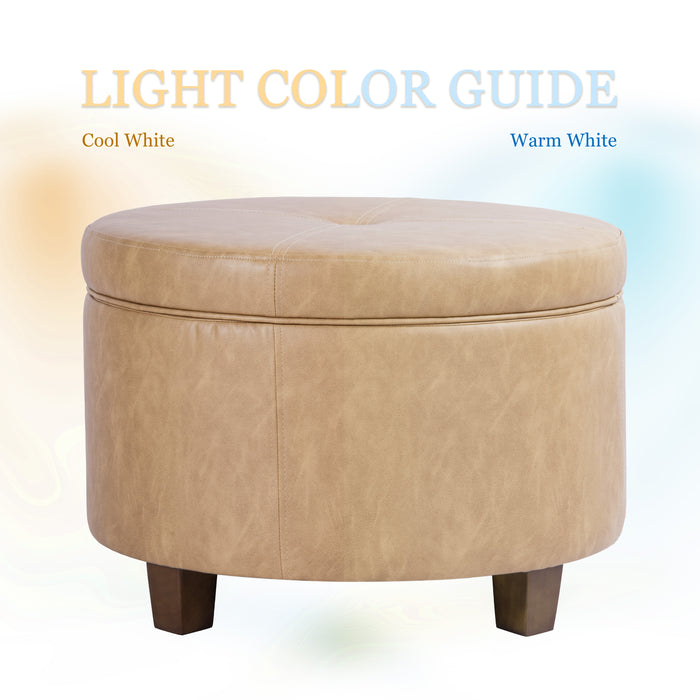 HomePop Large Round Storage Ottoman - Sand Faux Leather