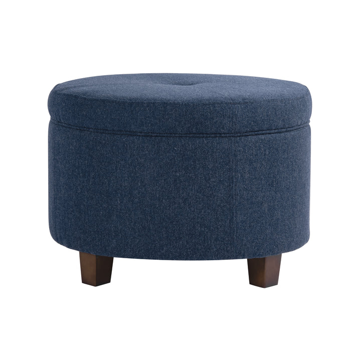 HomePop Large Round Storage Ottoman - Blue Woven Fabric