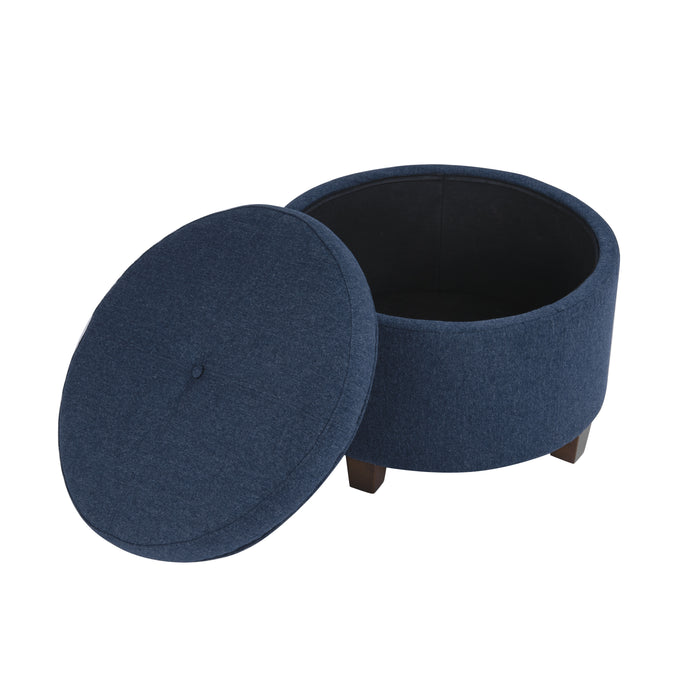 HomePop Large Round Storage Ottoman - Blue Woven Fabric