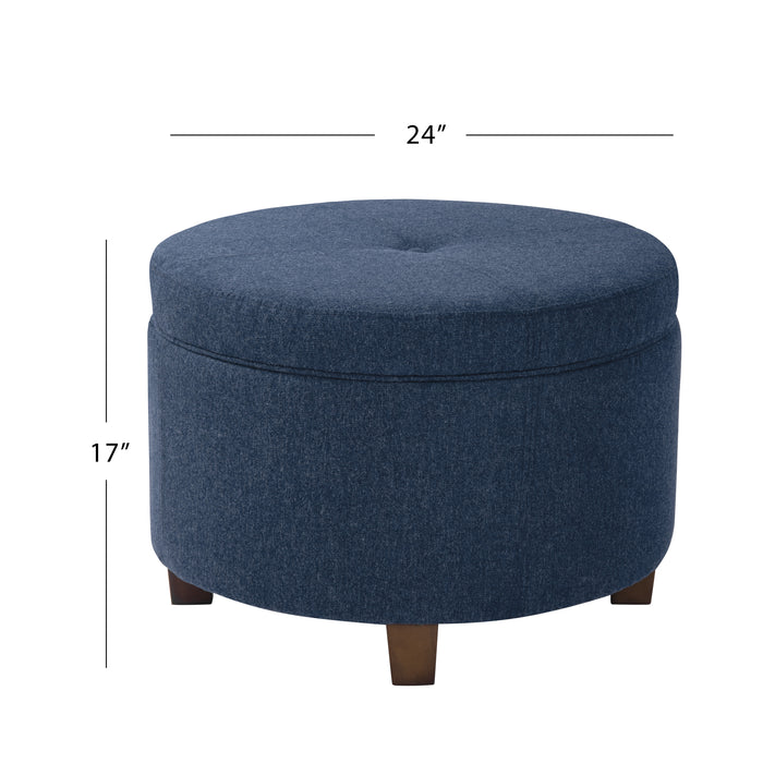 HomePop Large Round Storage Ottoman - Blue Woven Fabric