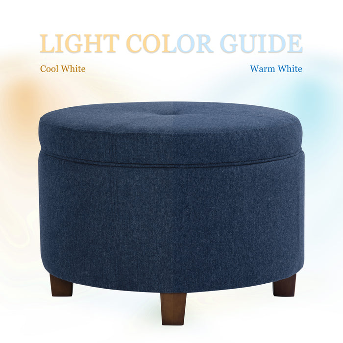 HomePop Large Round Storage Ottoman - Blue Woven Fabric