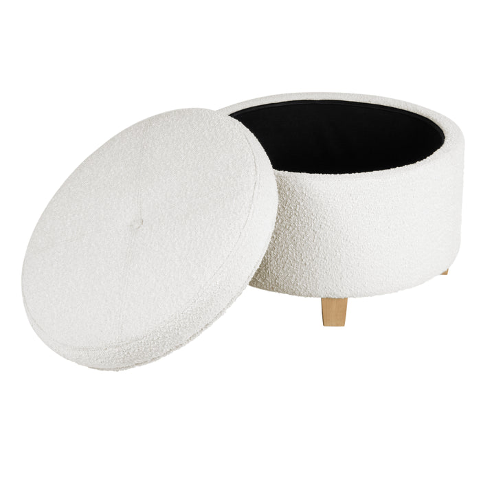 HomePop Large Round Storage Ottoman - Cream. Boucle