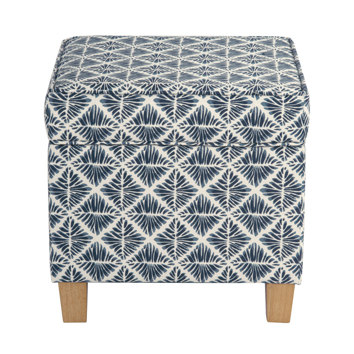 HomePop Square Ottoman with Lift Off Top - Blue Geometric Pattern