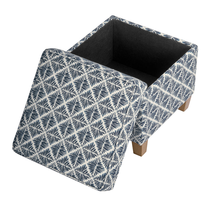 HomePop Square Ottoman with Lift Off Top - Blue Geometric Pattern