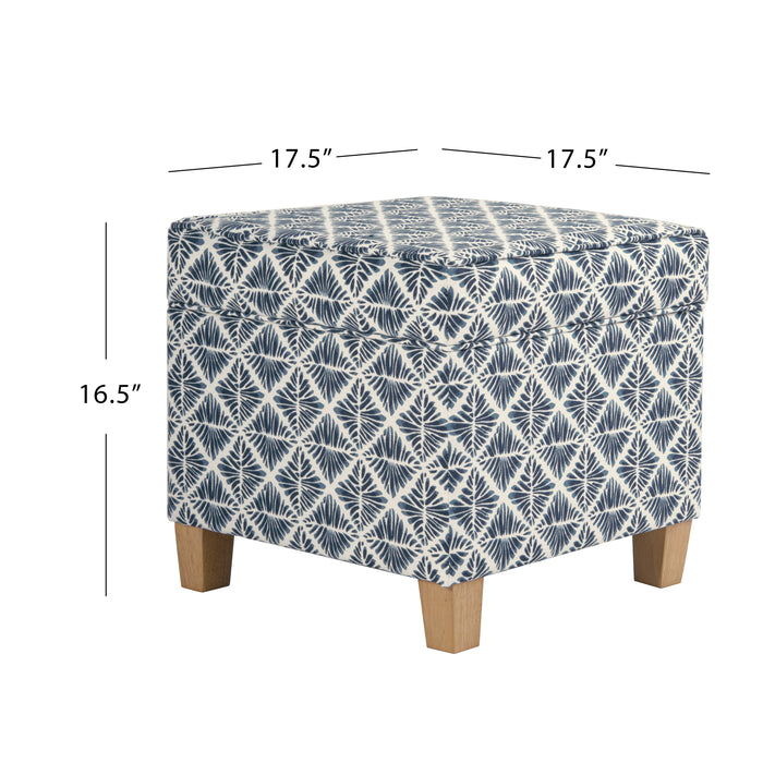 HomePop Square Ottoman with Lift Off Top - Blue Geometric Pattern