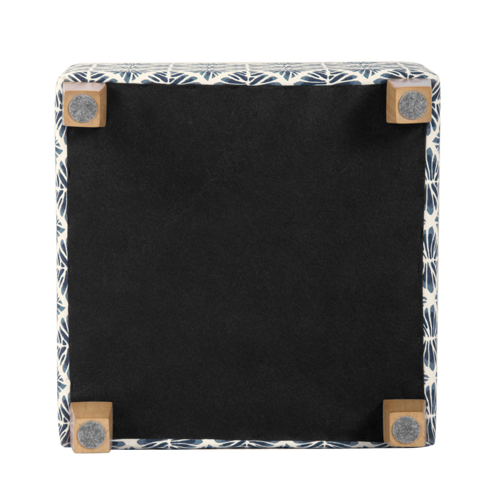 HomePop Square Ottoman with Lift Off Top - Blue Geometric Pattern