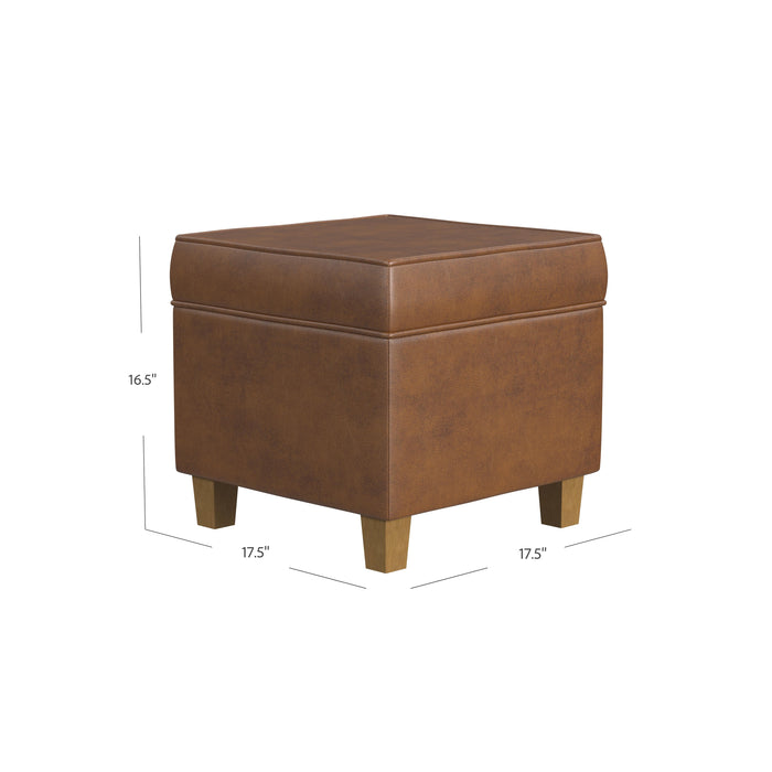HomePop Square Ottoman with Lift Off Top - Brown Faux Leather
