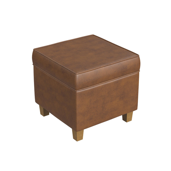 HomePop Square Ottoman with Lift Off Top - Brown Faux Leather