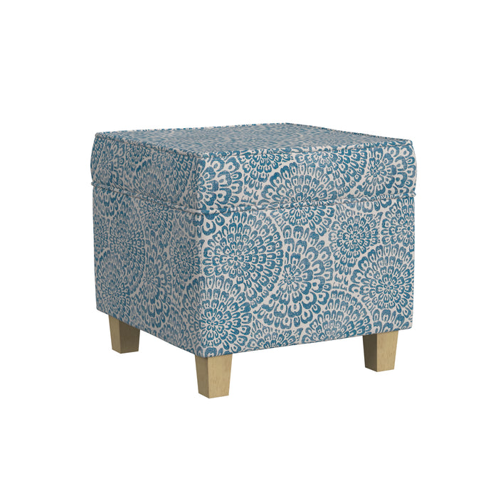 HomePop Square Ottoman with Lift Off Top -blue and Cream Modern Floral