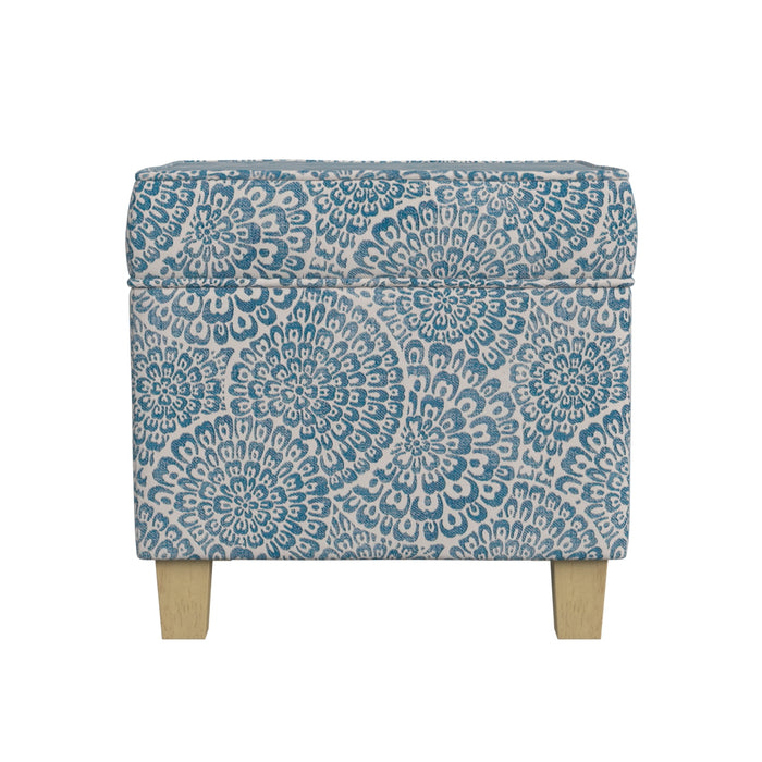 HomePop Square Ottoman with Lift Off Top -blue and Cream Modern Floral