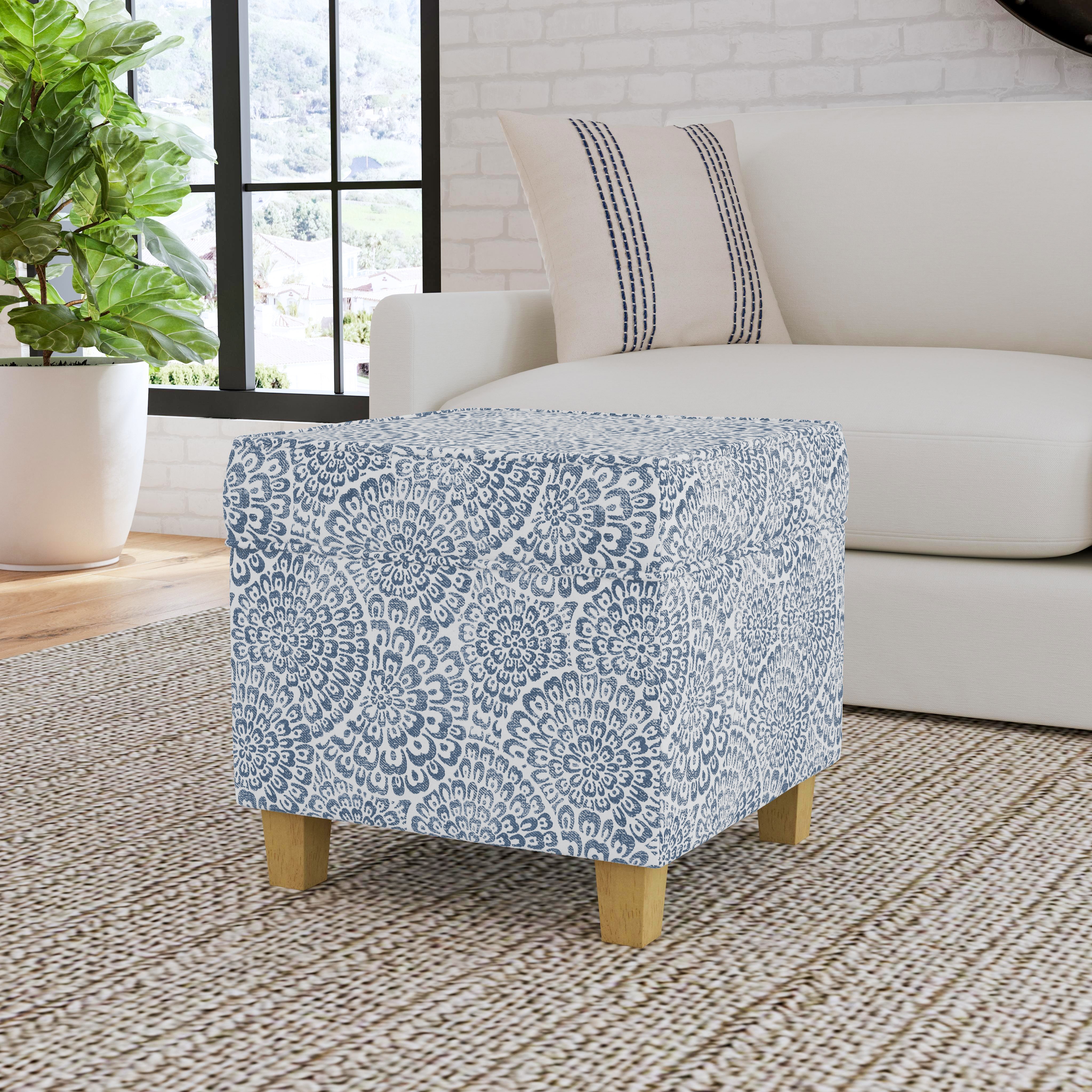 期間限定特別価格 HomePop Square Cream and -blue Top Off Lift with Ottoman 資格/検定