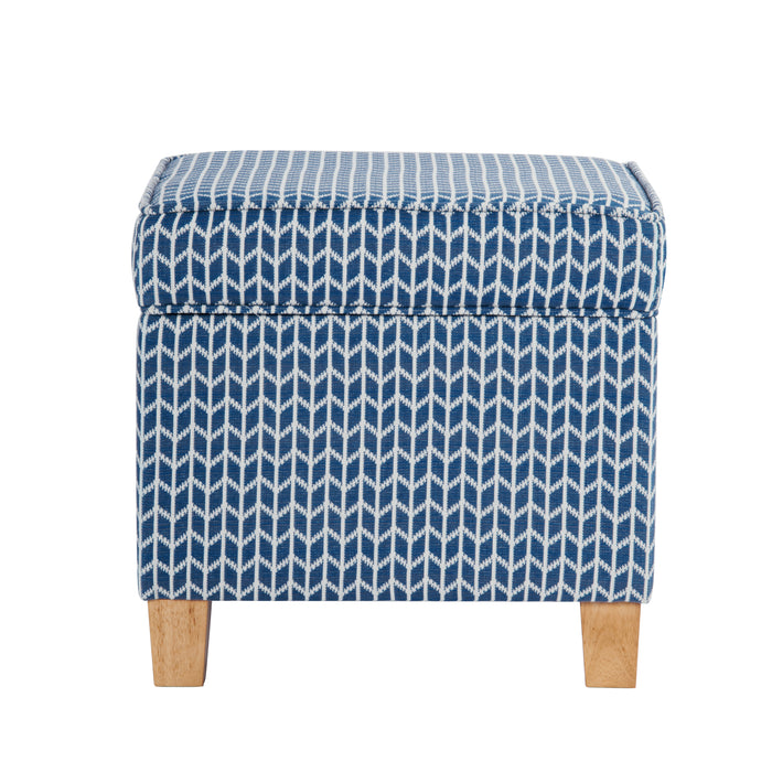 HomePop Square Ottoman with Lift Off Top - Blue Chevron Print