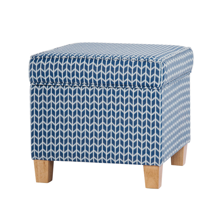 HomePop Square Ottoman with Lift Off Top - Blue Chevron Print