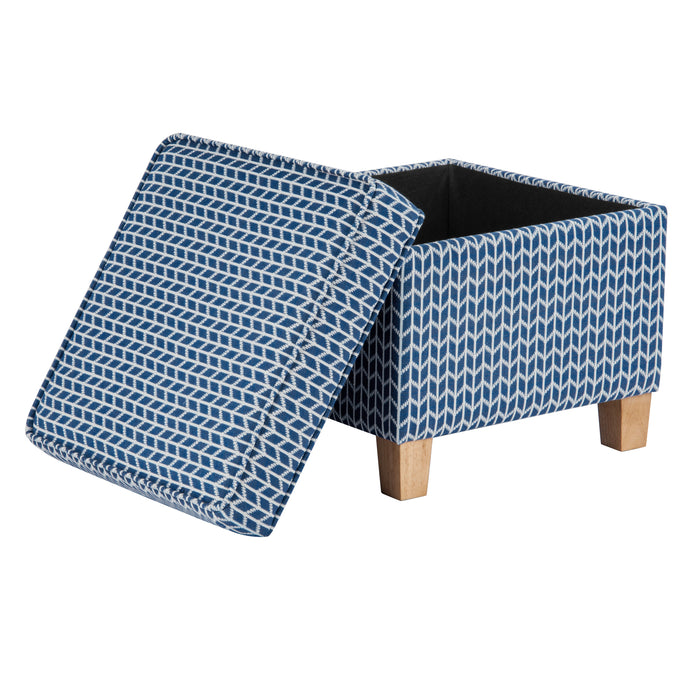 HomePop Square Ottoman with Lift Off Top - Blue Chevron Print