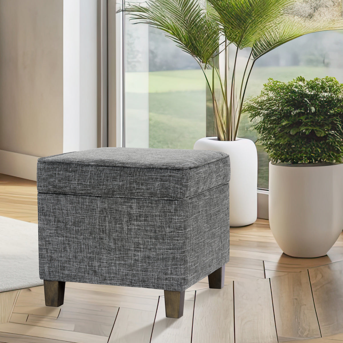 Square Ottoman with Lift Off Top - Gray Woven — HomePop Square Ottoman with Lift Off Top - Gray Woven — HomePop
