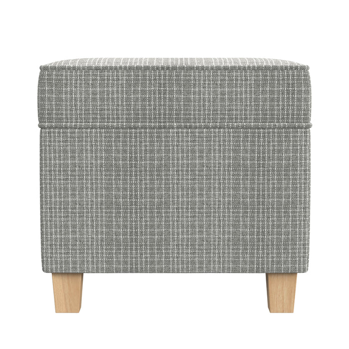 HomePop Square Ottoman with Lift Off Top - Sage Mini Grid Pattern