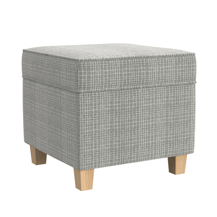 HomePop Square Ottoman with Lift Off Top - Sage Mini Grid Pattern