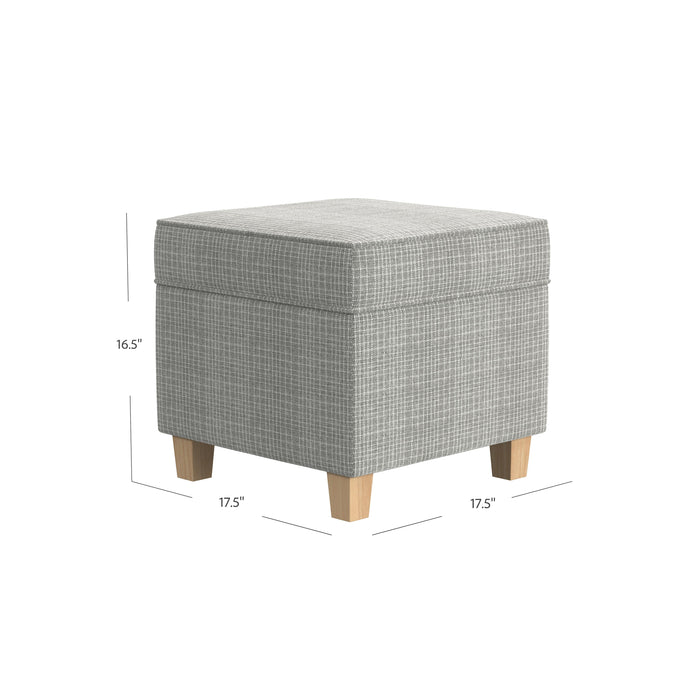 HomePop Square Ottoman with Lift Off Top - Sage Mini Grid Pattern