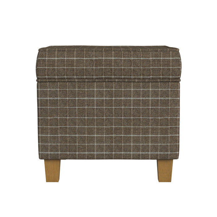 HomePop Square Ottoman with Lift Off Top - Brown Window Pane Fabric