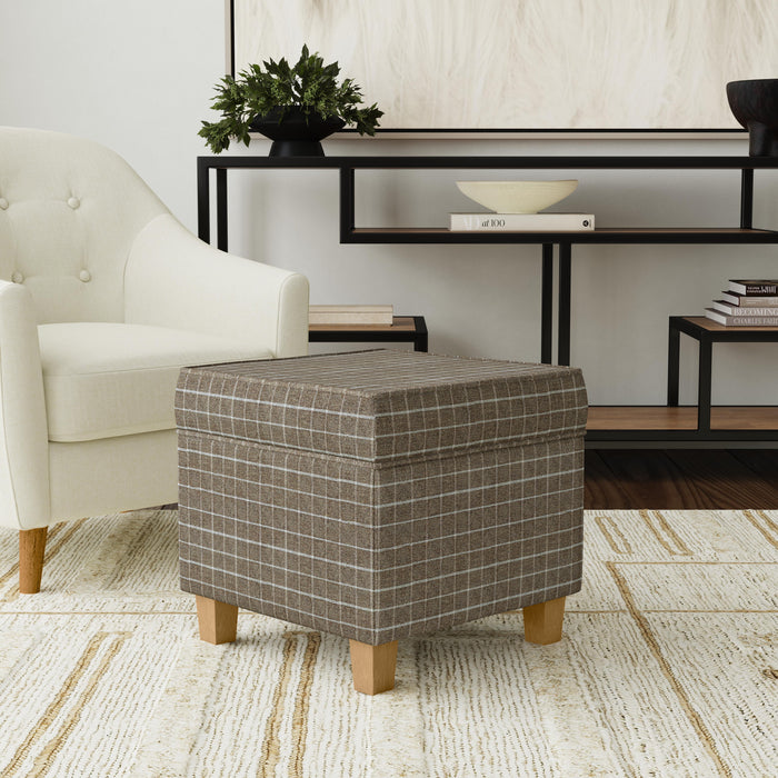 HomePop Square Ottoman with Lift Off Top - Brown Window Pane Fabric