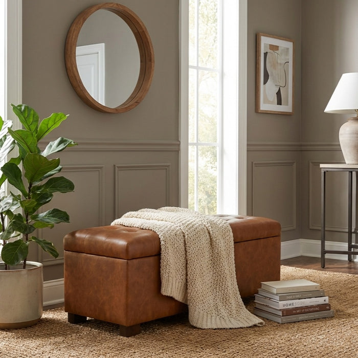 HomePop Large Tufted Storage Bench - Carmel Faux Leather