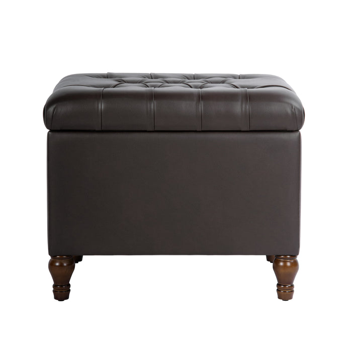 HomePop Medium Tufted Storage Ottoman - Brown Faux Leather