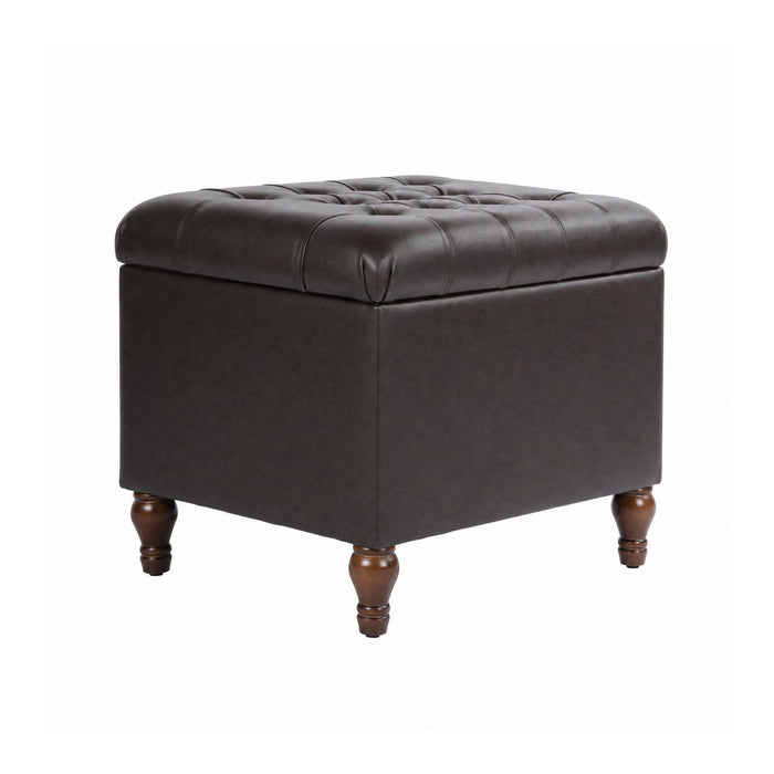 HomePop Medium Tufted Storage Ottoman - Brown Faux Leather