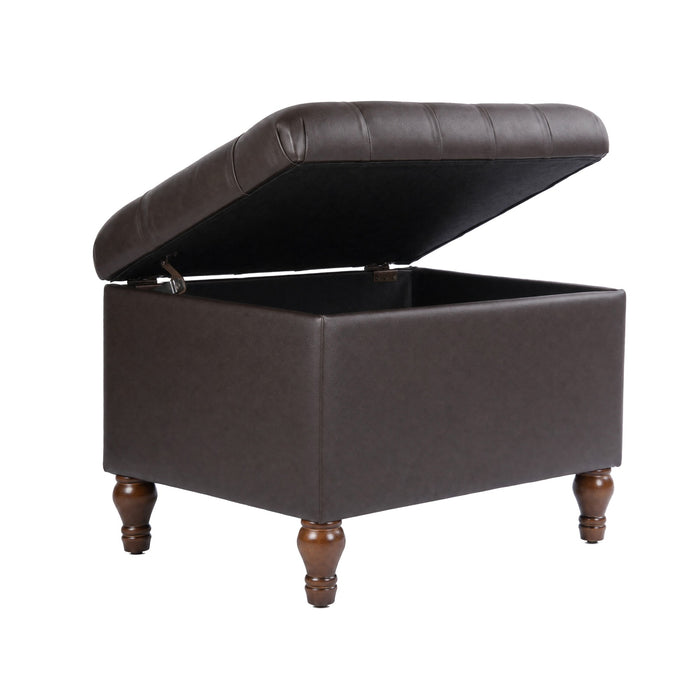 HomePop Medium Tufted Storage Ottoman - Brown Faux Leather