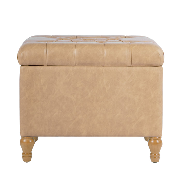 HomePop Medium Tufted Storage Ottoman - Sand Faux Leather