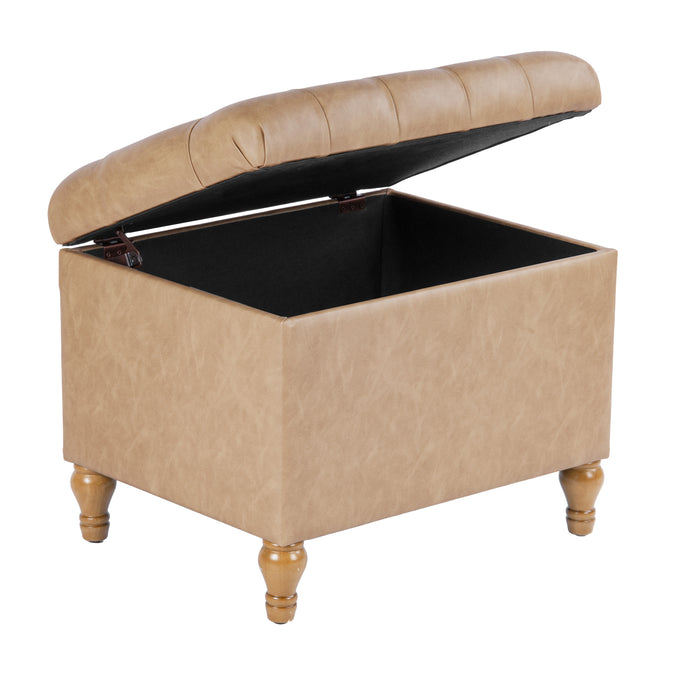 HomePop Medium Tufted Storage Ottoman - Sand Faux Leather