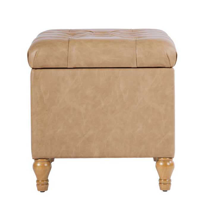 HomePop Medium Tufted Storage Ottoman - Sand Faux Leather