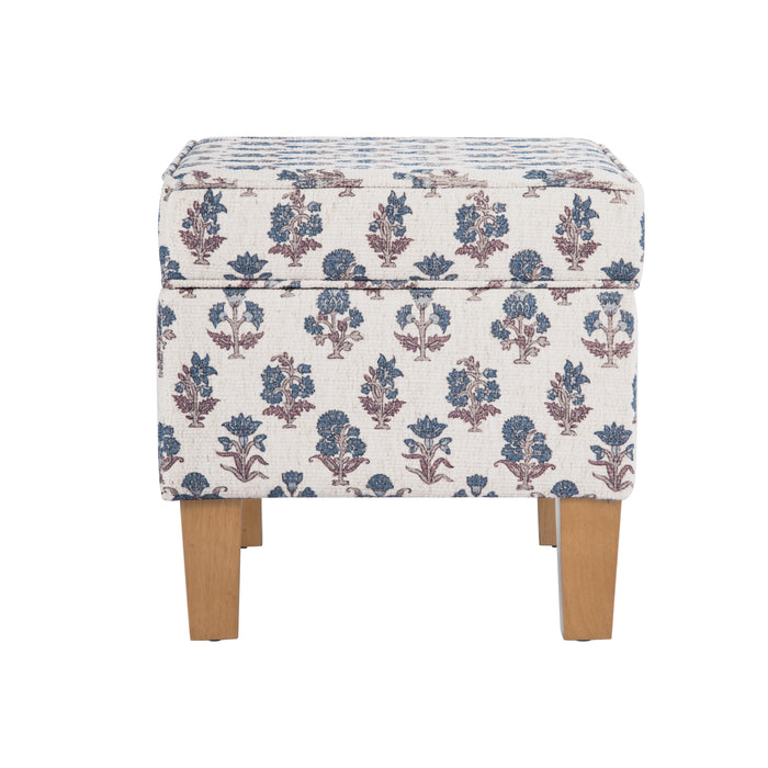HomePop Medium Storage Ottoman-Blue Floral Pattern