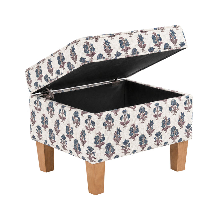 HomePop Medium Storage Ottoman-Blue Floral Pattern