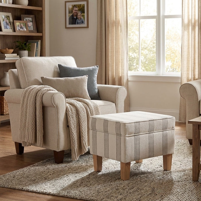 HomePop Medium Tufted Storage Ottoman- Brown Stripe