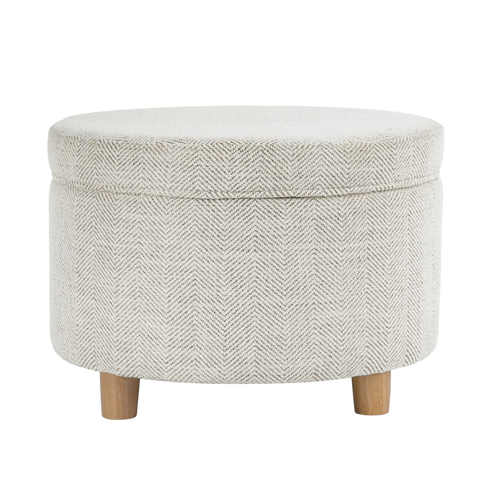 HomePop Large Round Storage Ottoman - Cream Chevron Woven