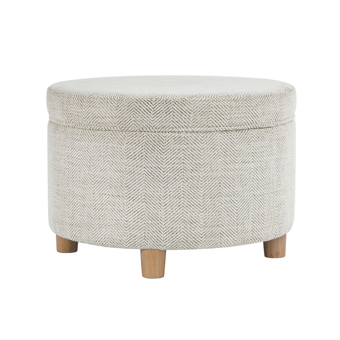HomePop Large Round Storage Ottoman - Cream Chevron Woven