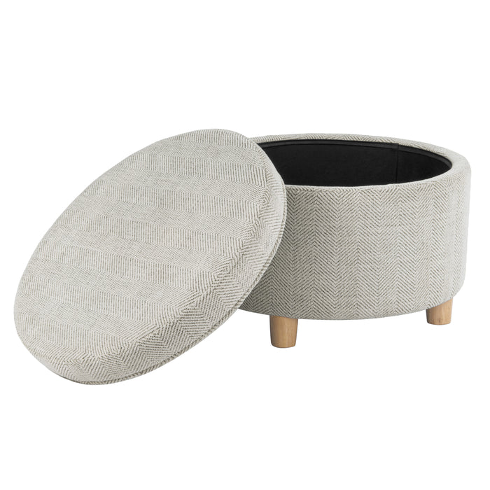 HomePop Large Round Storage Ottoman - Cream Chevron Woven