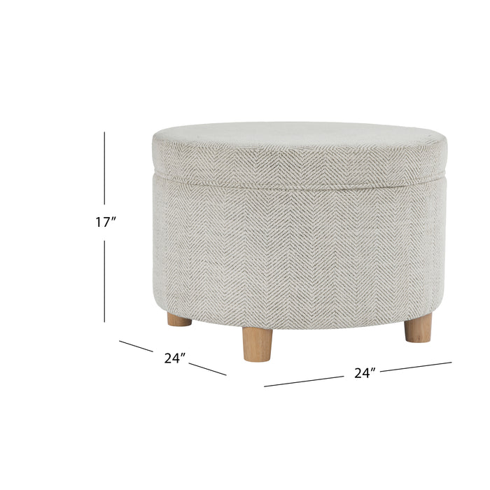 HomePop Large Round Storage Ottoman - Cream Chevron Woven