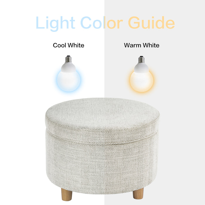 HomePop Large Round Storage Ottoman - Cream Chevron Woven