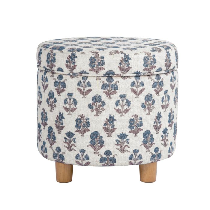 HomePop Round Storage Ottoman - Blue Floral Pattern