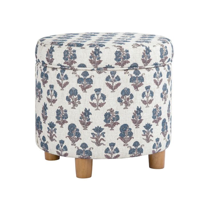HomePop Round Storage Ottoman - Blue Floral Pattern