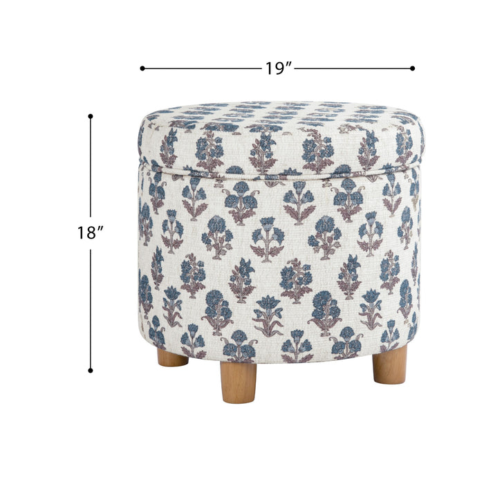HomePop Round Storage Ottoman - Blue Floral Pattern