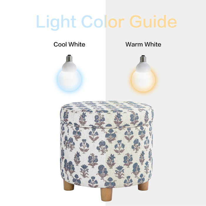 HomePop Round Storage Ottoman - Blue Floral Pattern