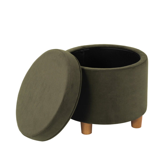 HomePop Round Storage Ottoman - Loden Green Velvet