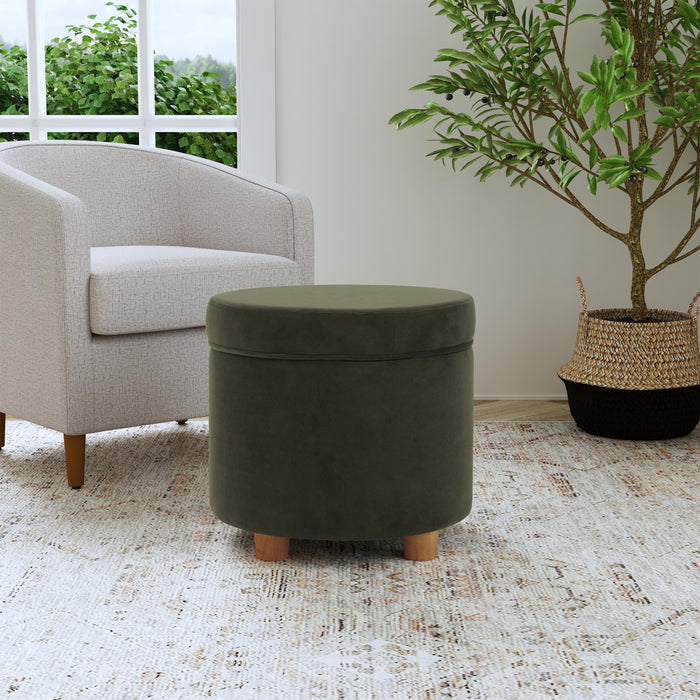 HomePop Round Storage Ottoman - Loden Green Velvet