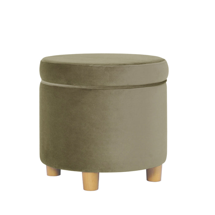 HomePop Round Storage Ottoman - Light sage green Velvet