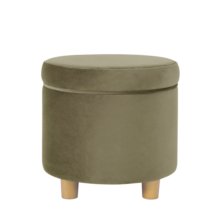 HomePop Round Storage Ottoman - Light sage green Velvet