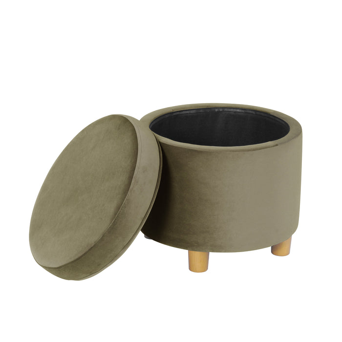 HomePop Round Storage Ottoman - Light sage green Velvet