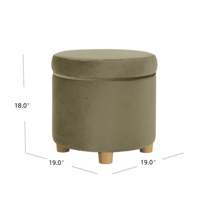 HomePop Round Storage Ottoman - Light sage green Velvet